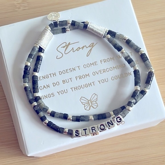 Brand New Set of Silver Plated Beaded Stretch Bracelets Butterfly Charm “Strong” - Picture 14 of 14